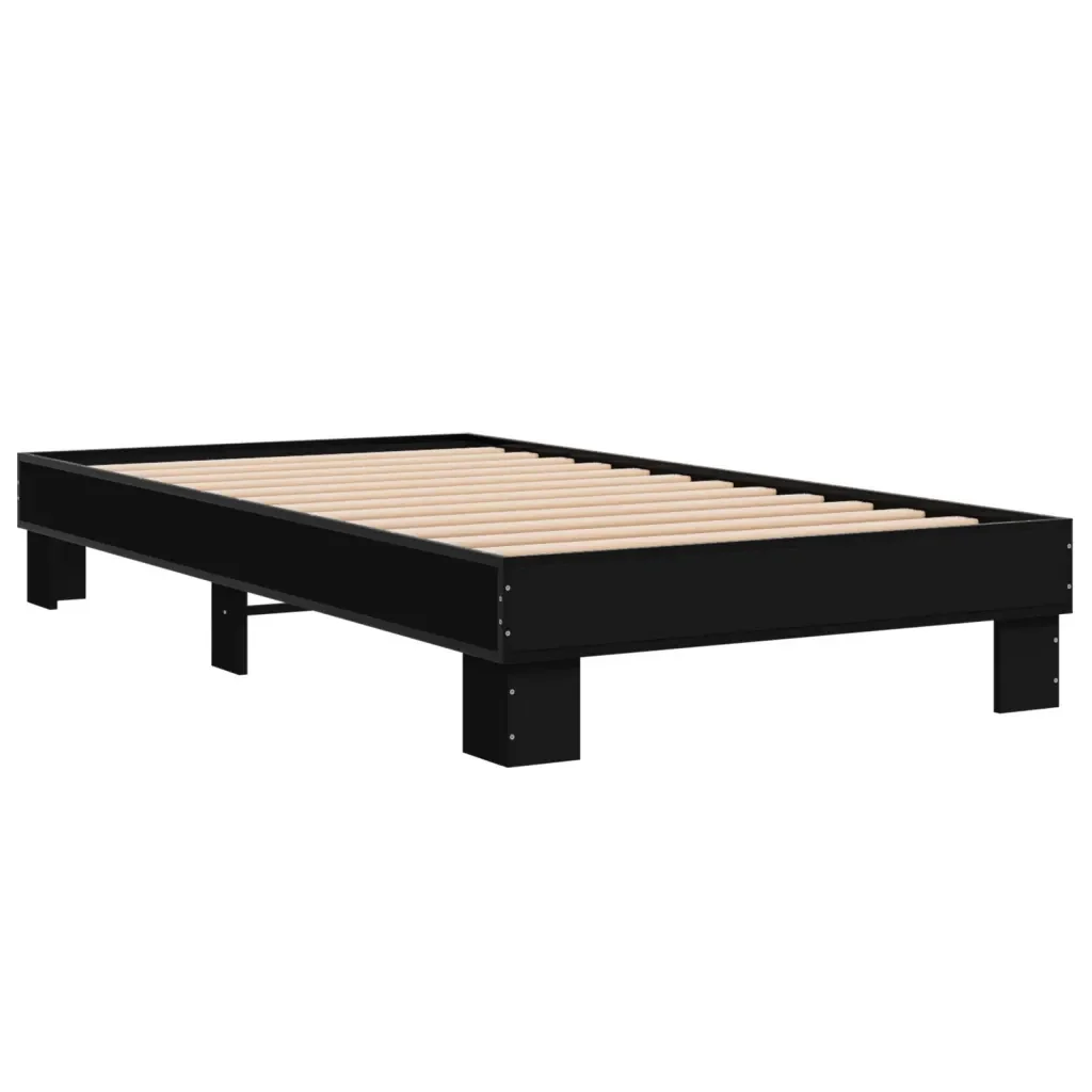 Letto singolo | Letto per adulti | Giroletto Nero 75x190 cm in Legno Multistrato e Metallo - Image 3
