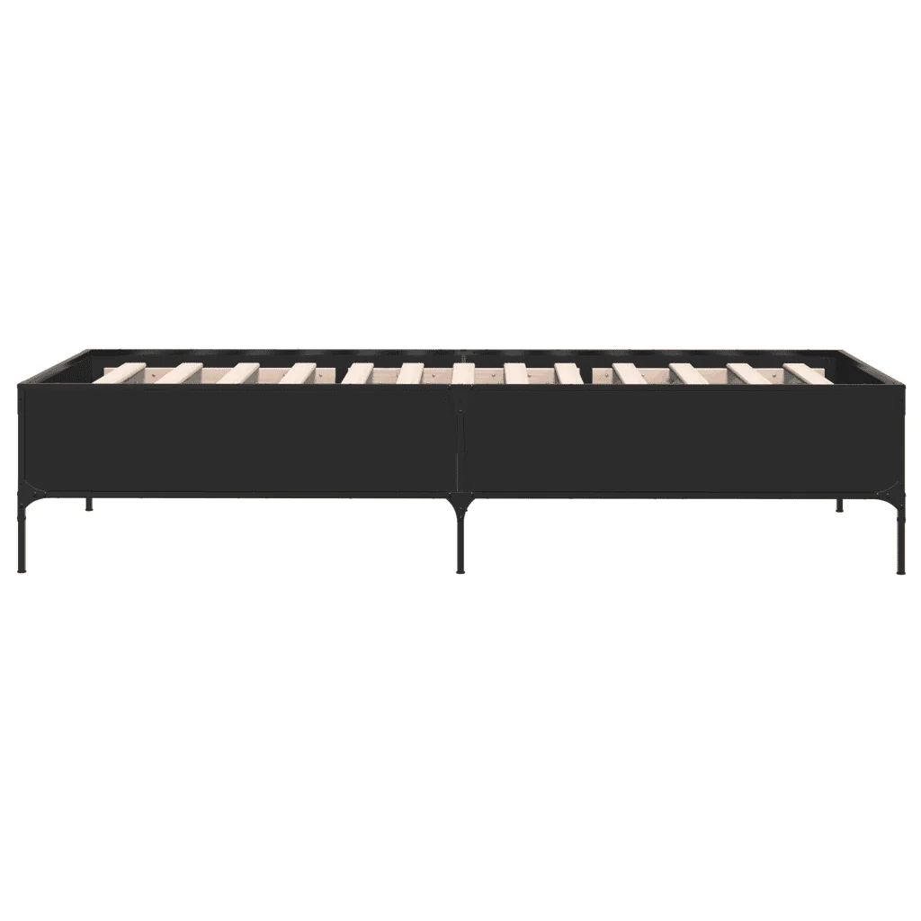Letto singolo | Letto per adulti | Giroletto Nero 75x190 cm in Legno Multistrato e Metallo - Image 5