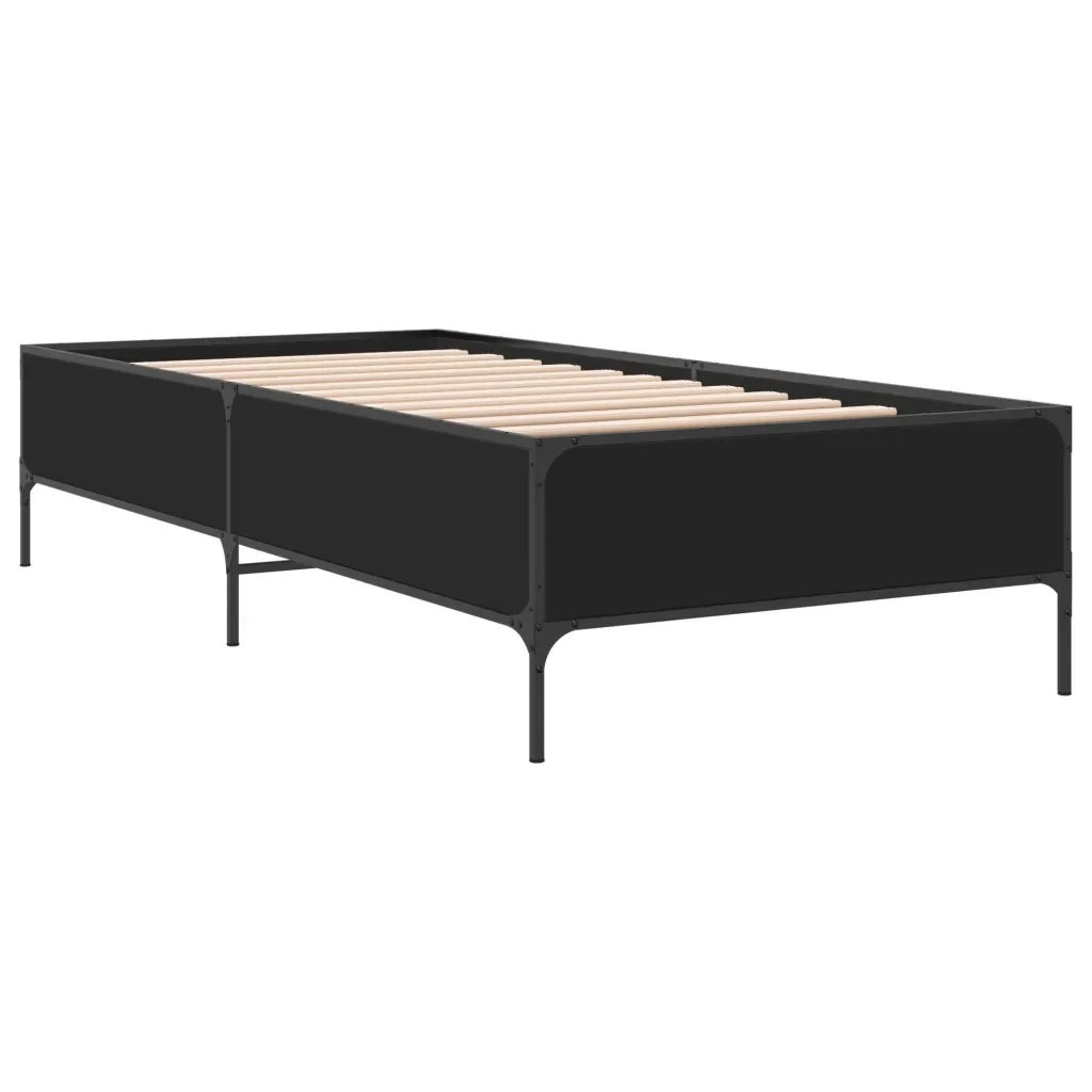 Letto singolo | Letto per adulti | Giroletto Nero 75x190 cm in Legno Multistrato e Metallo - Image 6