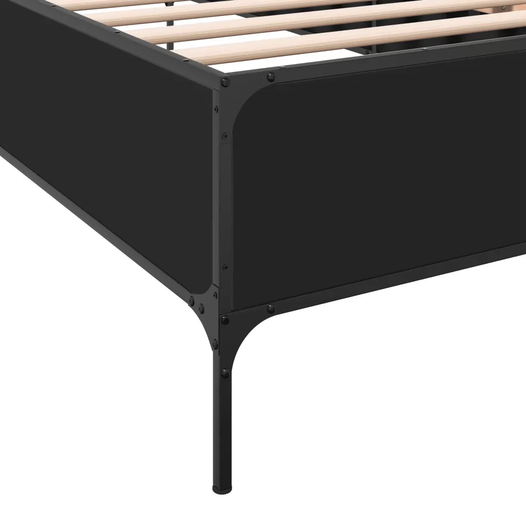 Letto singolo | Letto per adulti | Giroletto Nero 75x190 cm in Legno Multistrato e Metallo - Image 7