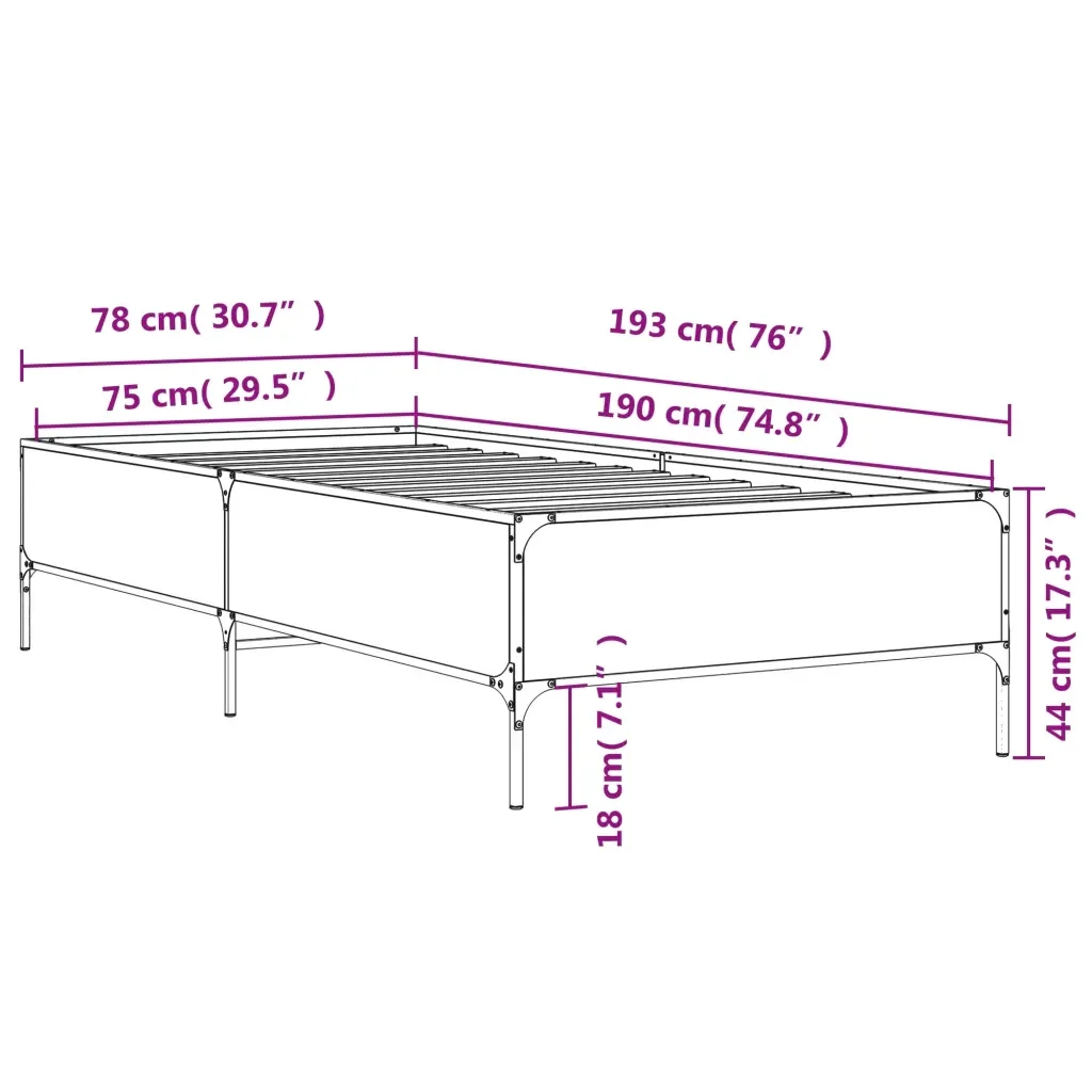 Letto singolo | Letto per adulti | Giroletto Nero 75x190 cm in Legno Multistrato e Metallo - Image 9