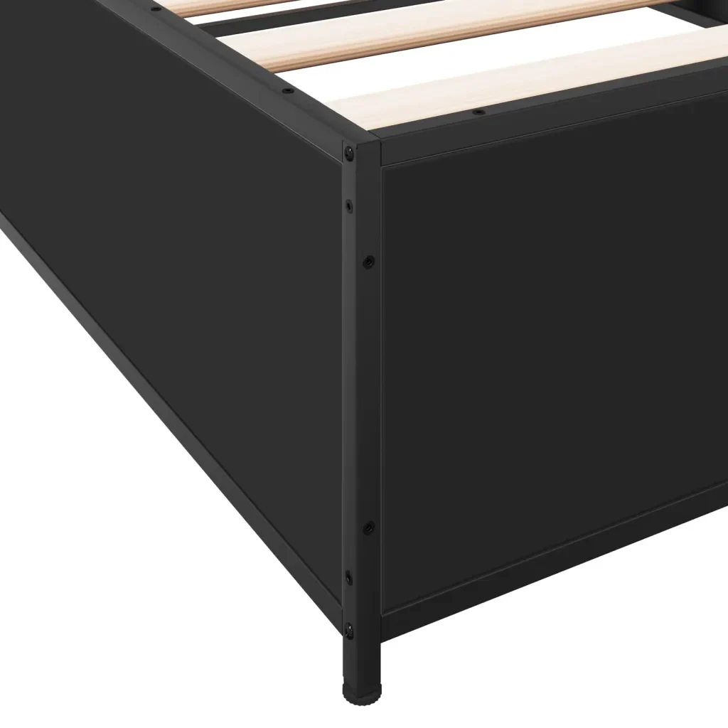 Letto singolo | Letto per adulti | Giroletto Nero 75x190 cm in Legno Multistrato e Metallo - Image 7