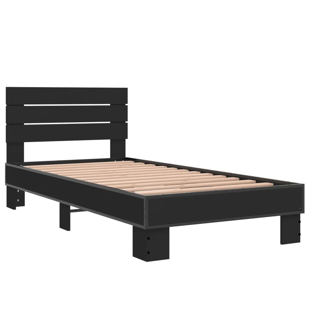 Letto singolo | Letto per adulti | Giroletto Nero 75x190 cm in Legno Multistrato e Metallo - Image 3