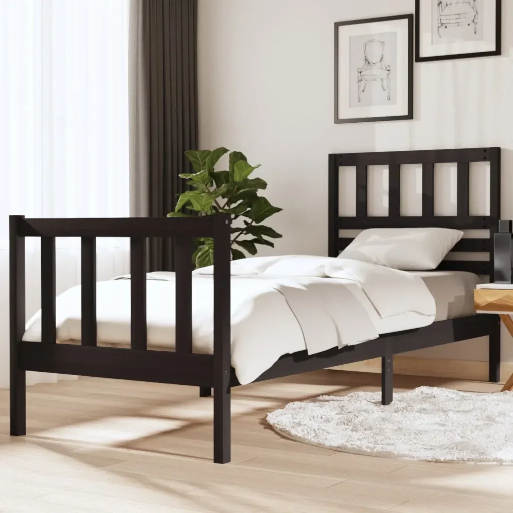 Letto singolo | Letto per adulti | Giroletto Nero 75x190 cm Small Single in Legno Massello - Image 2
