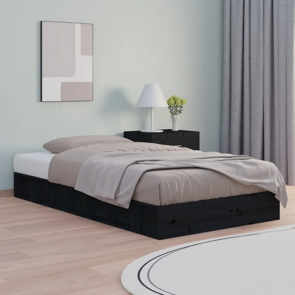 Letto singolo | Letto per adulti | Giroletto Nero 75x190 cm Small Single in Legno Massello - Image 2