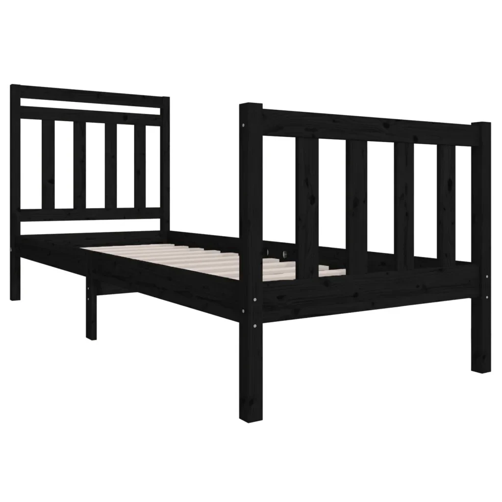 Letto singolo | Letto per adulti | Giroletto Nero 75x190 cm Small Single in Legno Massello - Image 4