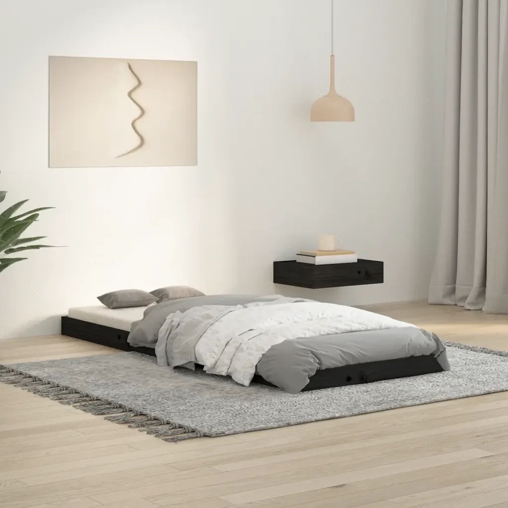 Letto singolo | Letto per adulti | Giroletto Nero 75x190 cm Small Single in Legno Massello di Pino - Image 2