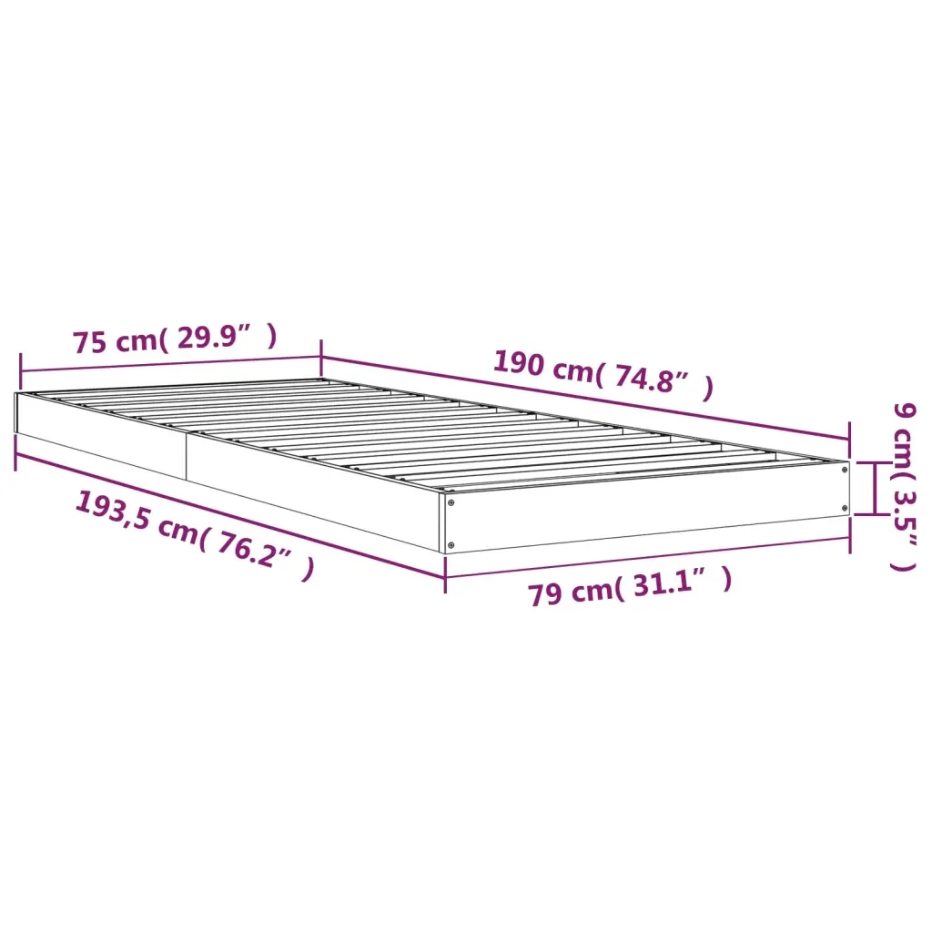 Letto singolo | Letto per adulti | Giroletto Nero 75x190 cm Small Single in Legno Massello di Pino - Image 8