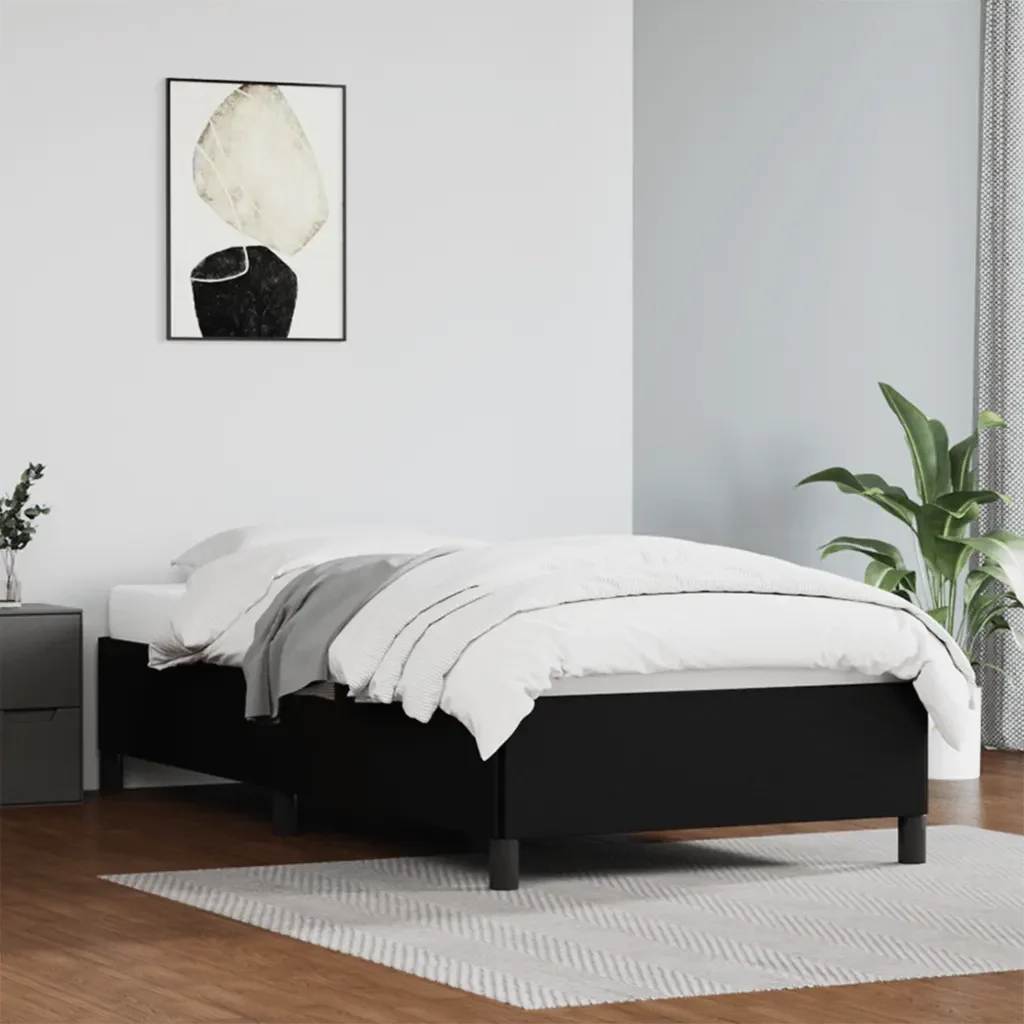 Letto singolo | Letto per adulti | Giroletto Nero 80x200 cm in Similpelle - Image 2