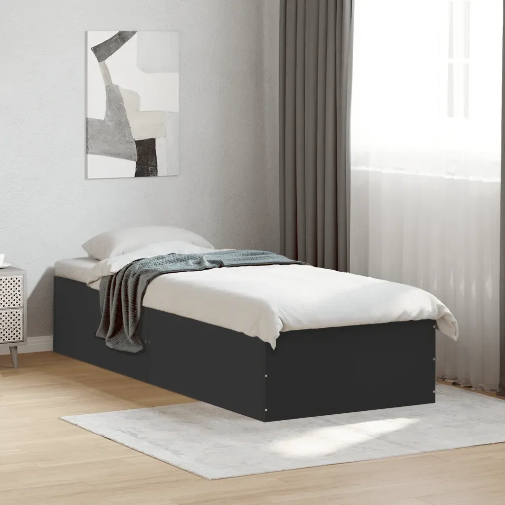Letto singolo | Letto per adulti | Giroletto Nero 90x190 cm in Legno Multistrato - Image 4