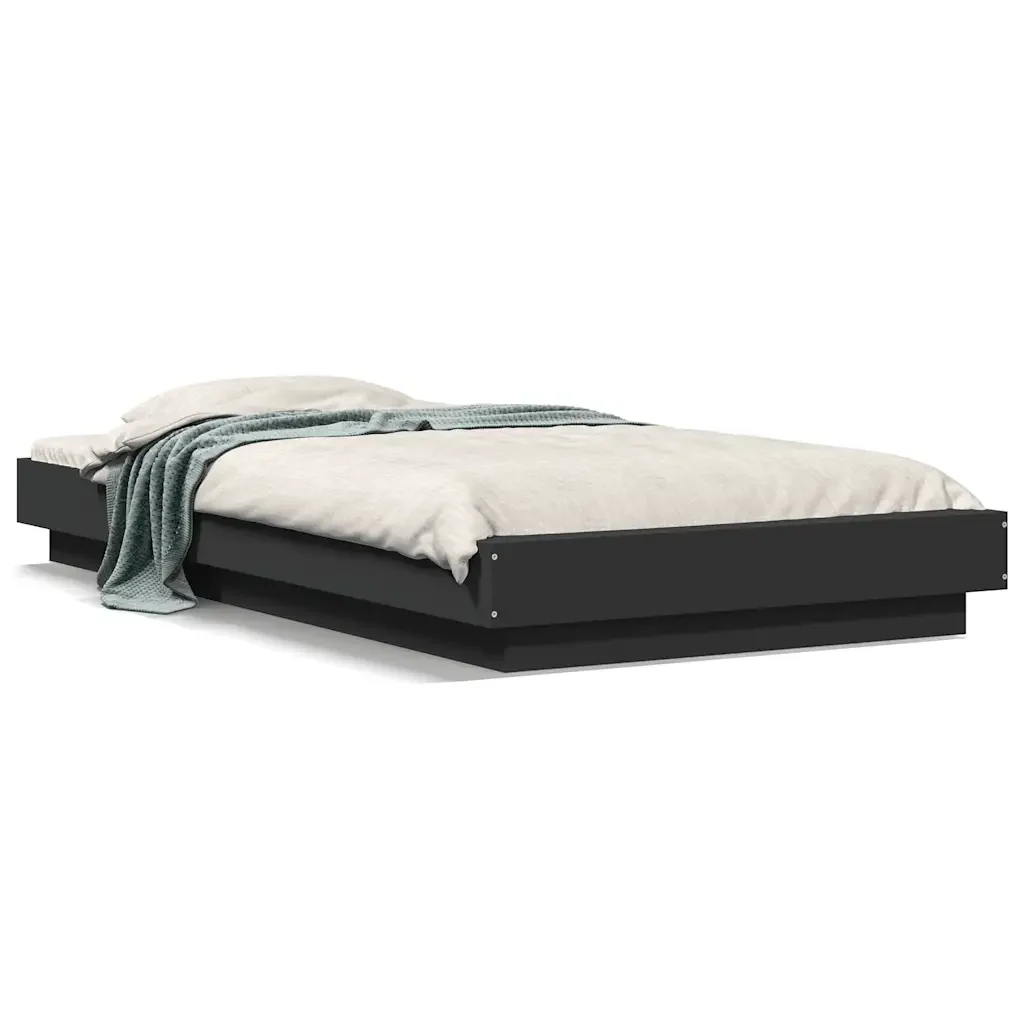 Letto singolo | Letto per adulti | Giroletto Nero 90x190 cm in Legno Multistrato