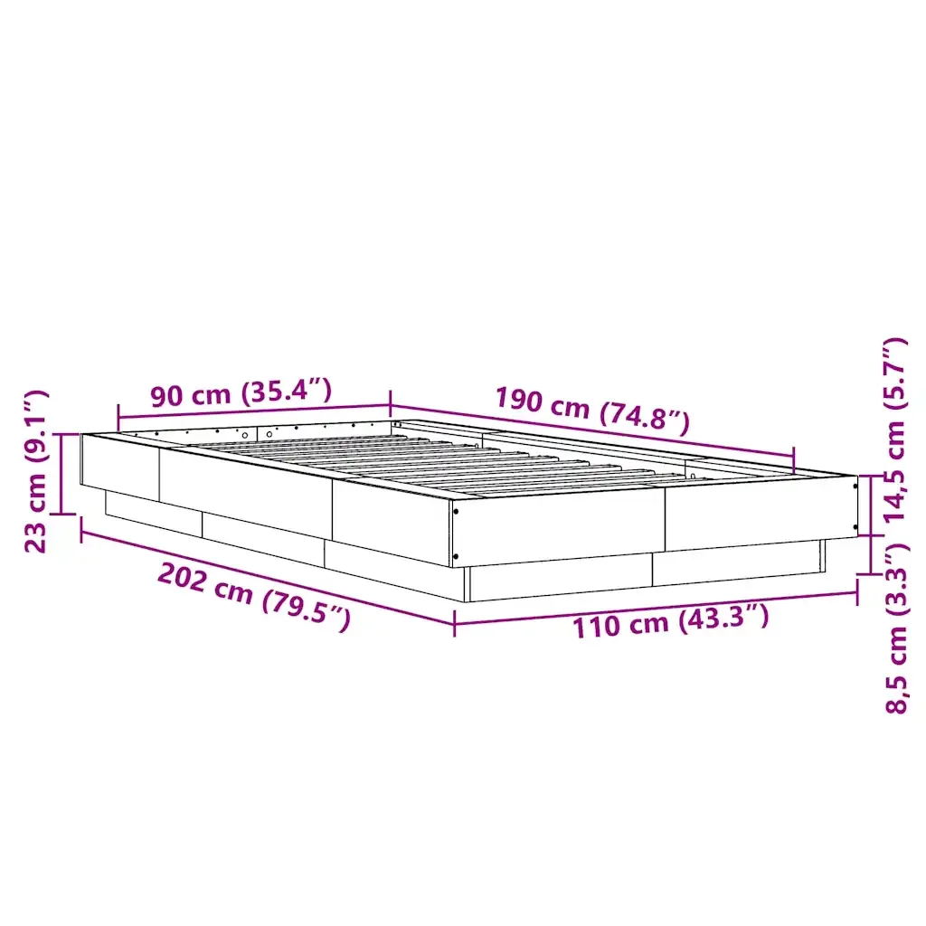 Letto singolo | Letto per adulti | Giroletto Nero 90x190 cm in Legno Multistrato - Image 10