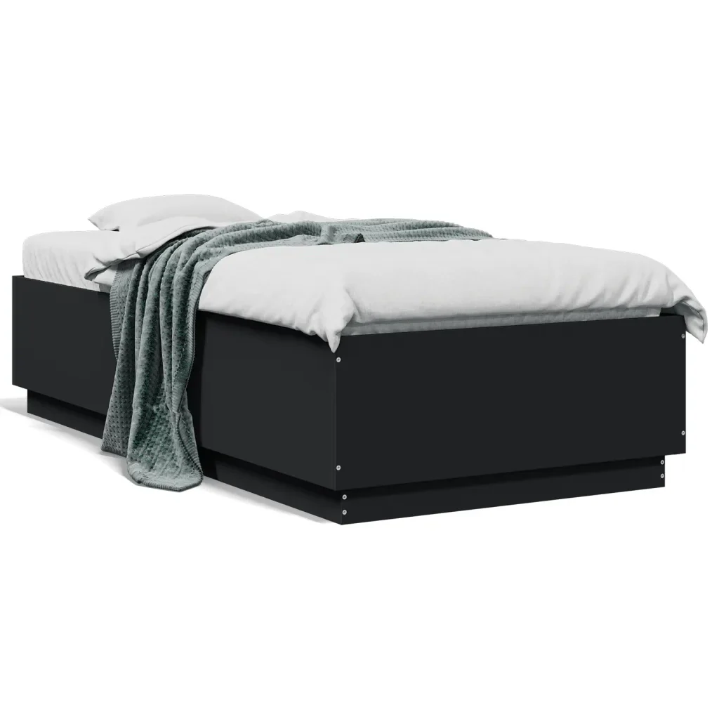 Letto singolo | Letto per adulti | Giroletto Nero 90x190 cm in Legno Multistrato
