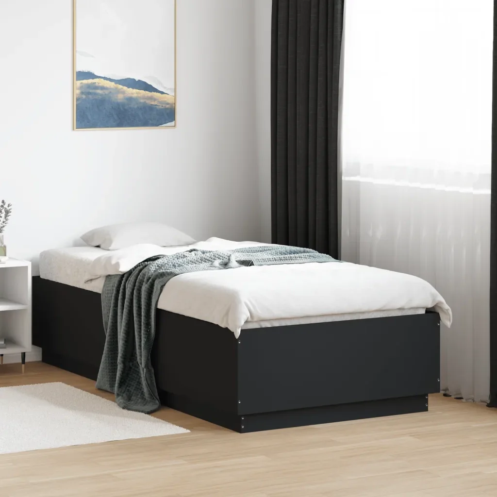 Letto singolo | Letto per adulti | Giroletto Nero 90x190 cm in Legno Multistrato - Image 2