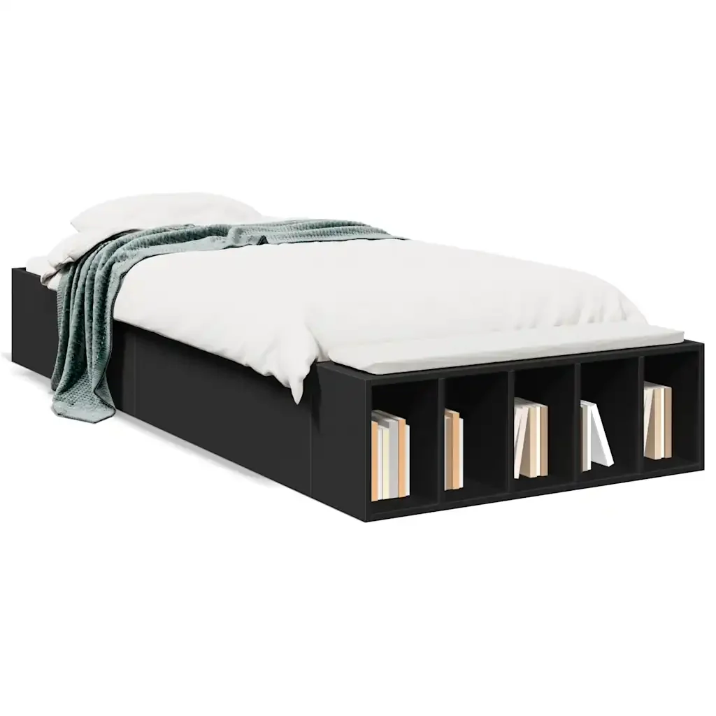 Letto singolo | Letto per adulti | Giroletto Nero 90x190 cm in Legno Multistrato