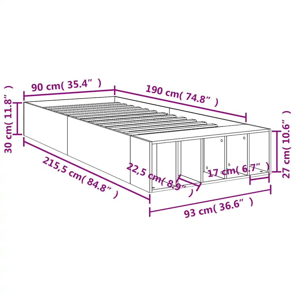 Letto singolo | Letto per adulti | Giroletto Nero 90x190 cm in Legno Multistrato - Image 10