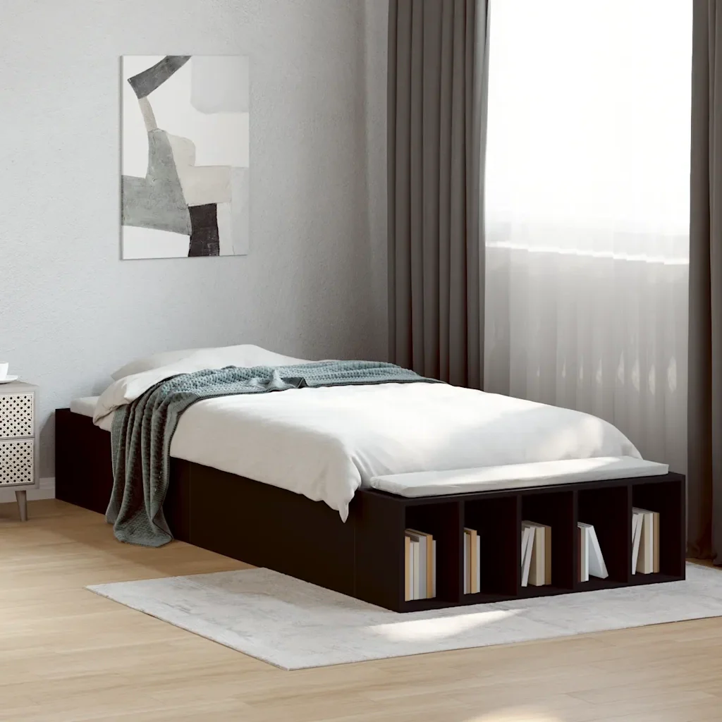 Letto singolo | Letto per adulti | Giroletto Nero 90x190 cm in Legno Multistrato - Image 2