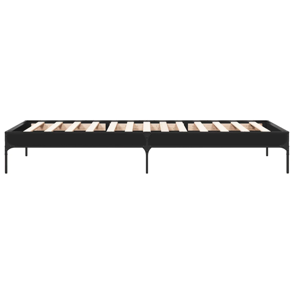 Letto singolo | Letto per adulti | Giroletto Nero 90x190 cm in Legno Multistrato e Metallo - Image 5