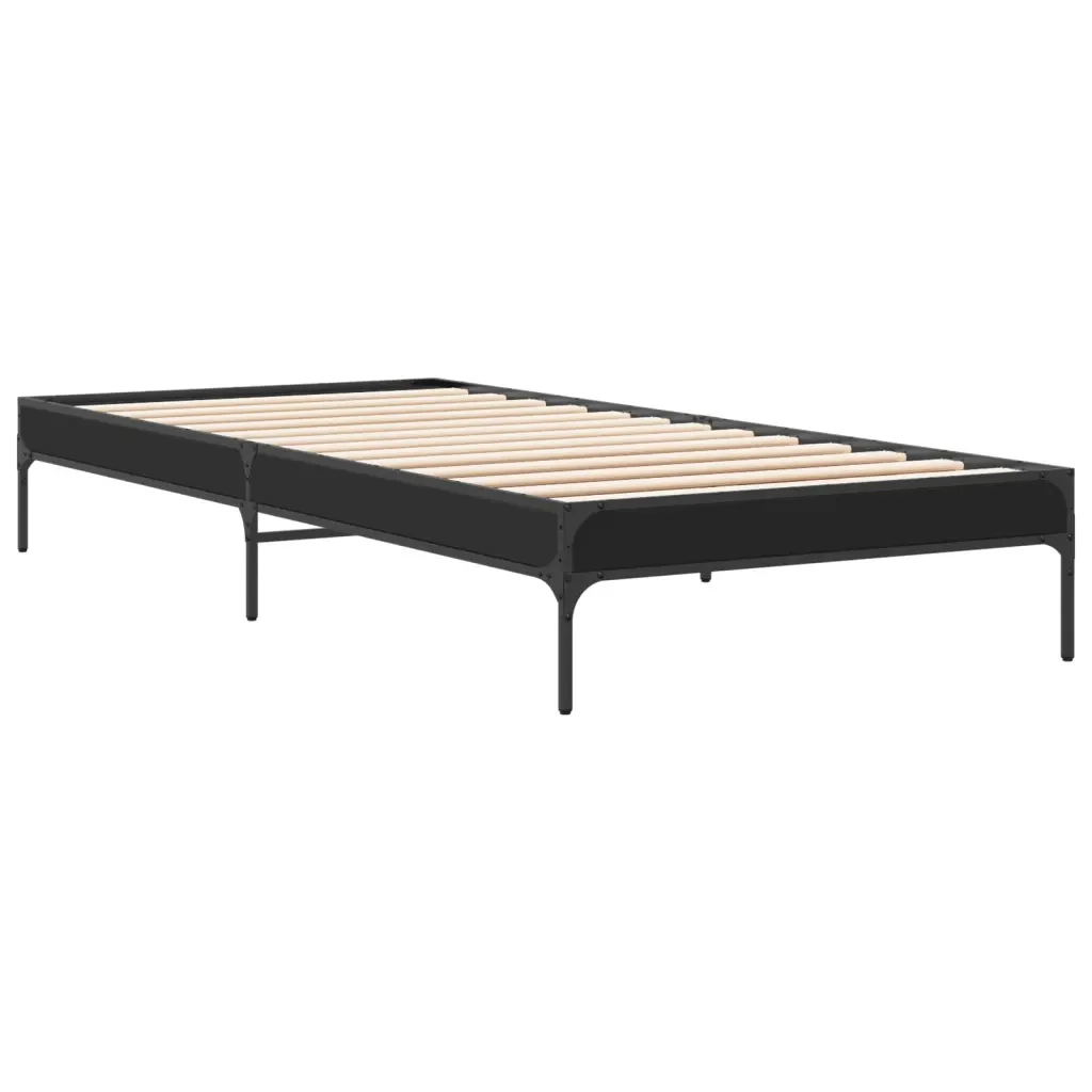Letto singolo | Letto per adulti | Giroletto Nero 90x190 cm in Legno Multistrato e Metallo - Image 6