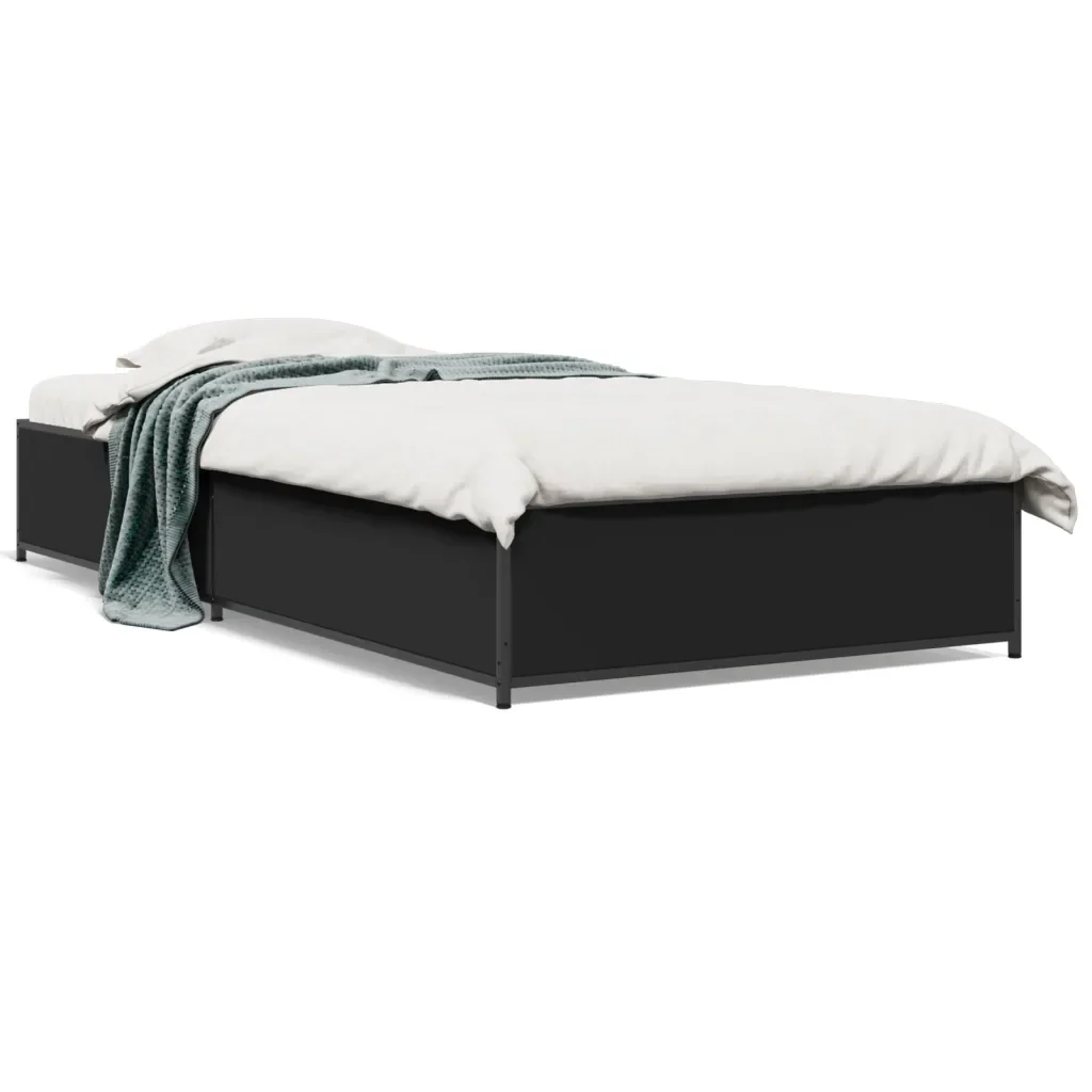 Letto singolo | Letto per adulti | Giroletto Nero 90x190 cm in Legno Multistrato e Metallo