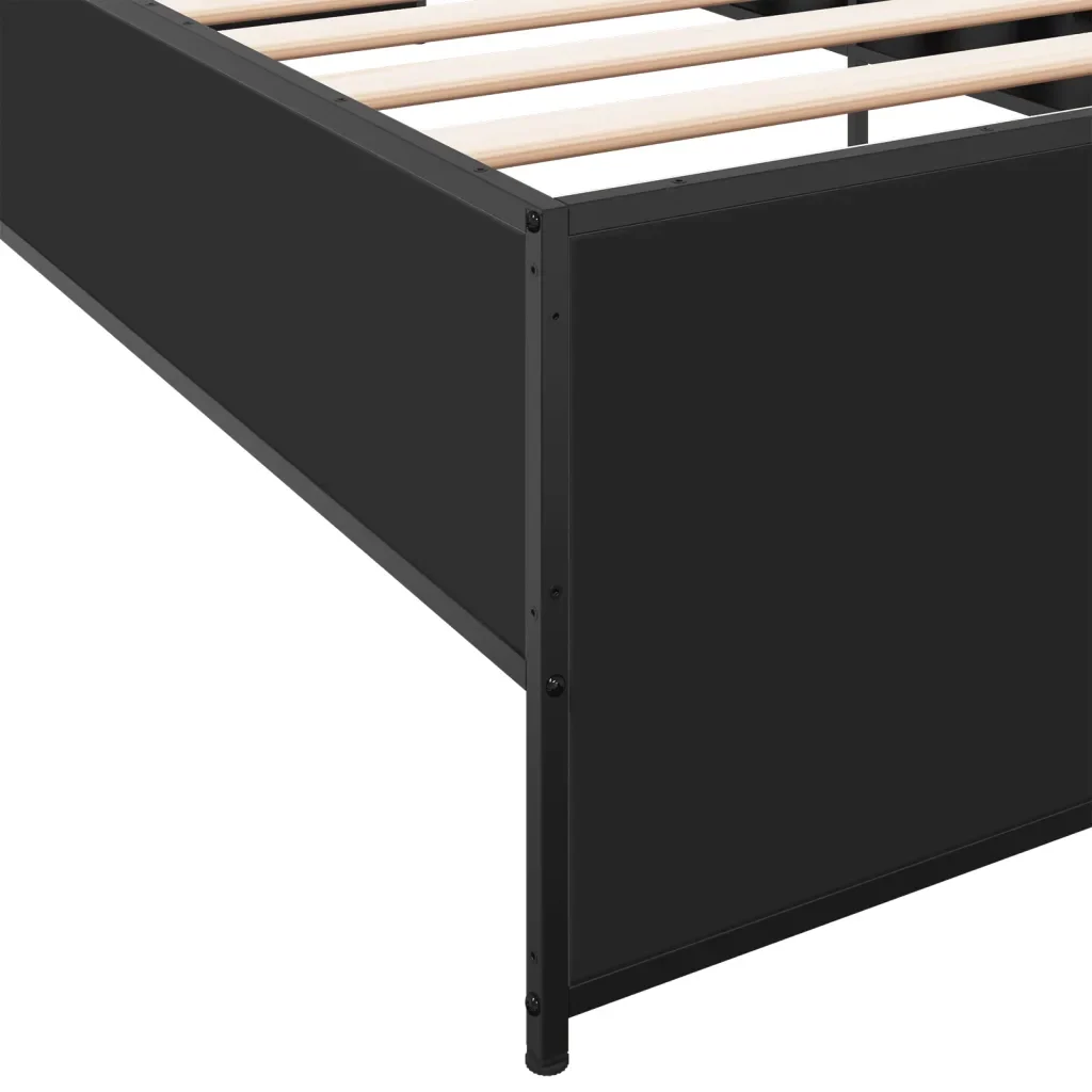 Letto singolo | Letto per adulti | Giroletto Nero 90x190 cm in Legno Multistrato e Metallo - Image 7