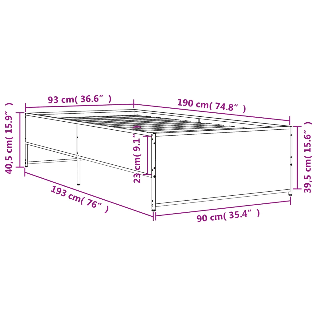 Letto singolo | Letto per adulti | Giroletto Nero 90x190 cm in Legno Multistrato e Metallo - Image 9