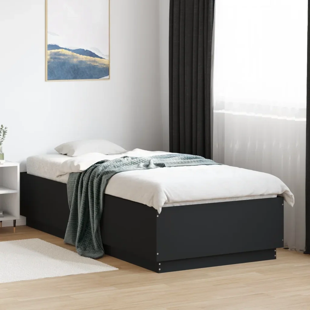 Letto singolo | Letto per adulti | Giroletto Nero 90x200 cm in Legno Multistrato - Image 2