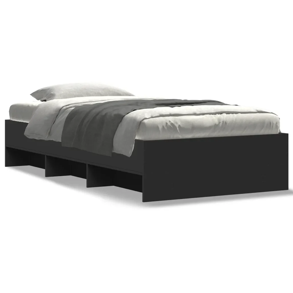 Letto singolo | Letto per adulti | Giroletto Nero 90x200 cm in Legno Multistrato