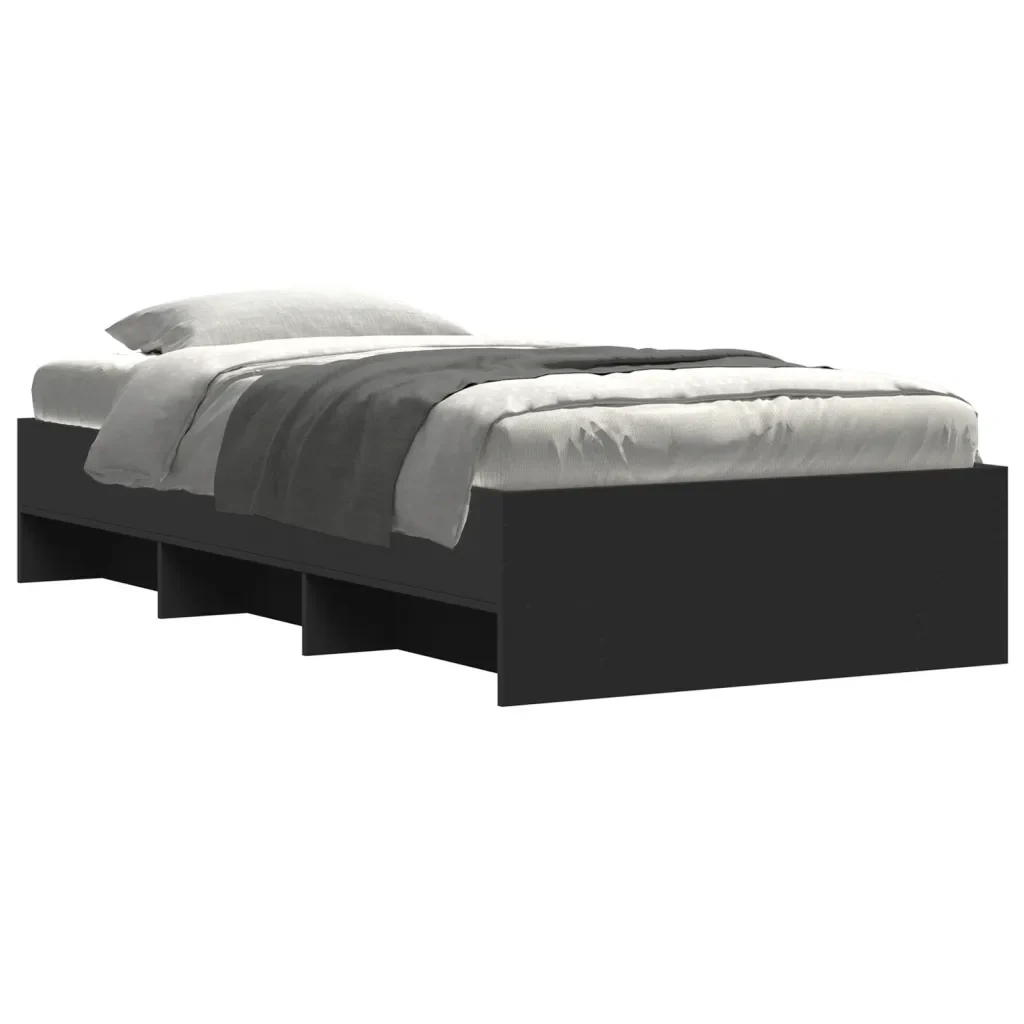 Letto singolo | Letto per adulti | Giroletto Nero 90x200 cm in Legno Multistrato - Image 4
