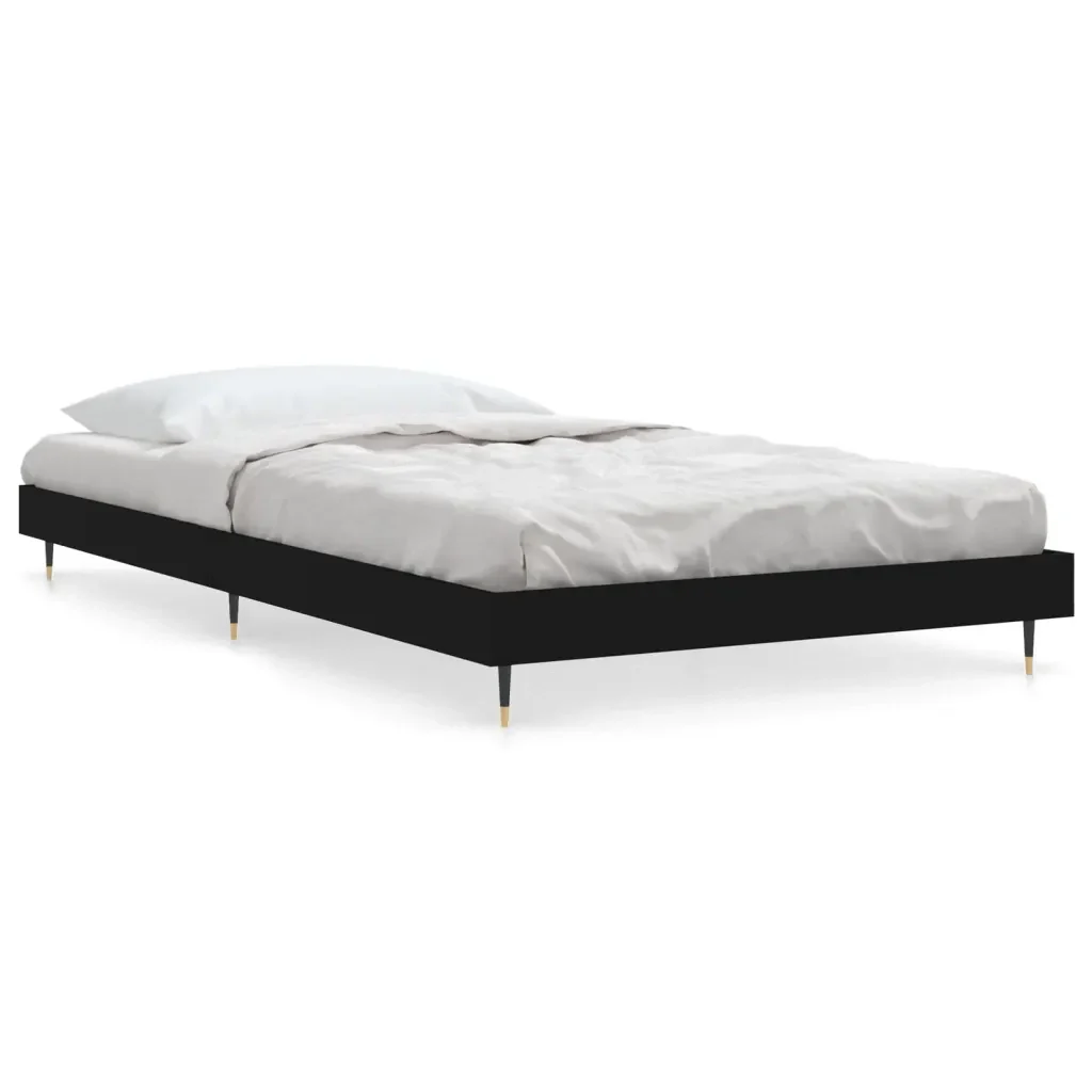 Letto singolo | Letto per adulti | Giroletto Nero 90x200 cm in Legno Multistrato