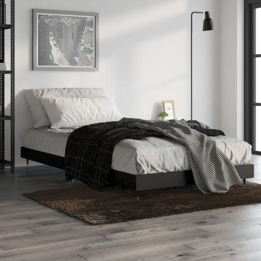 Letto singolo | Letto per adulti | Giroletto Nero 90x200 cm in Legno Multistrato - Image 2