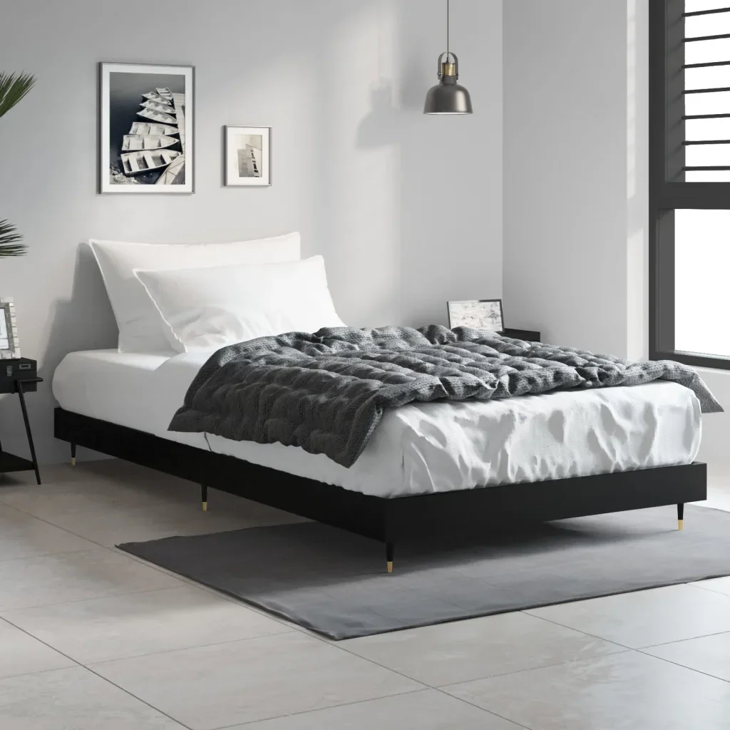 Letto singolo | Letto per adulti | Giroletto Nero 90x200 cm in Legno Multistrato - Image 3