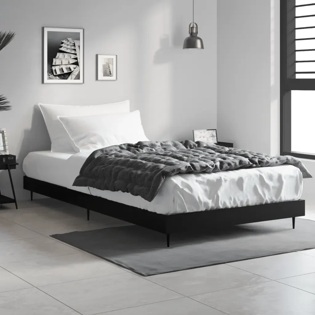 Letto singolo | Letto per adulti | Giroletto Nero 90x200 cm in Legno Multistrato - Image 2