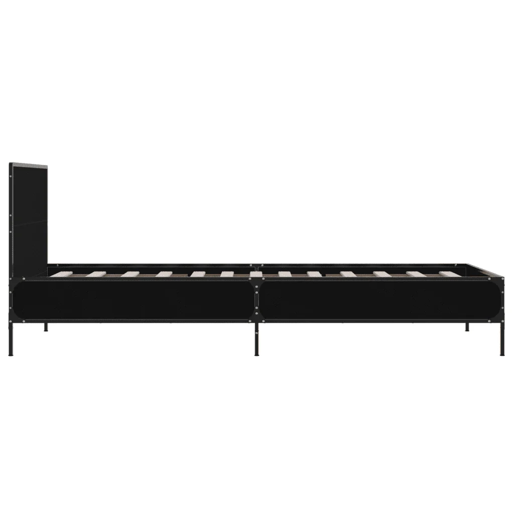 Letto singolo | Letto per adulti | Giroletto Nero 90x200 cm in Legno Multistrato e Metallo - Image 5