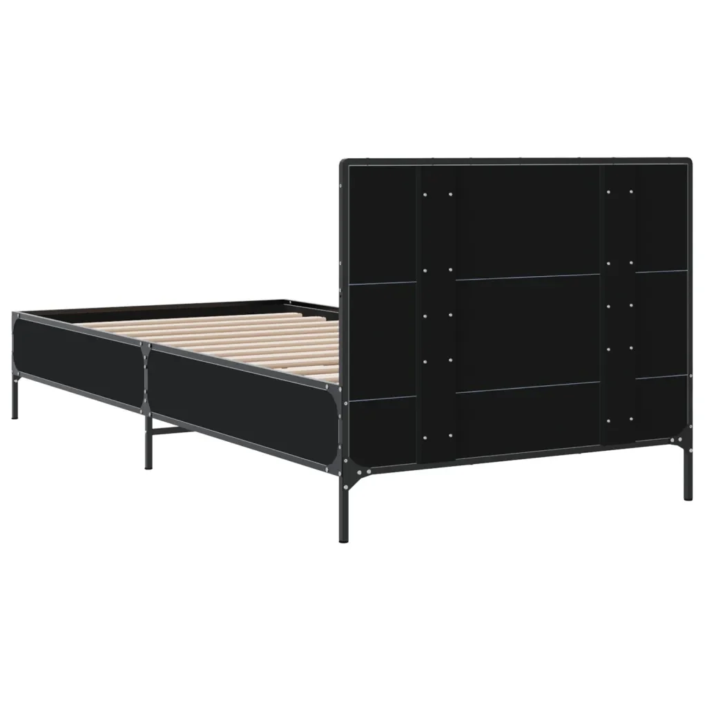 Letto singolo | Letto per adulti | Giroletto Nero 90x200 cm in Legno Multistrato e Metallo - Image 6
