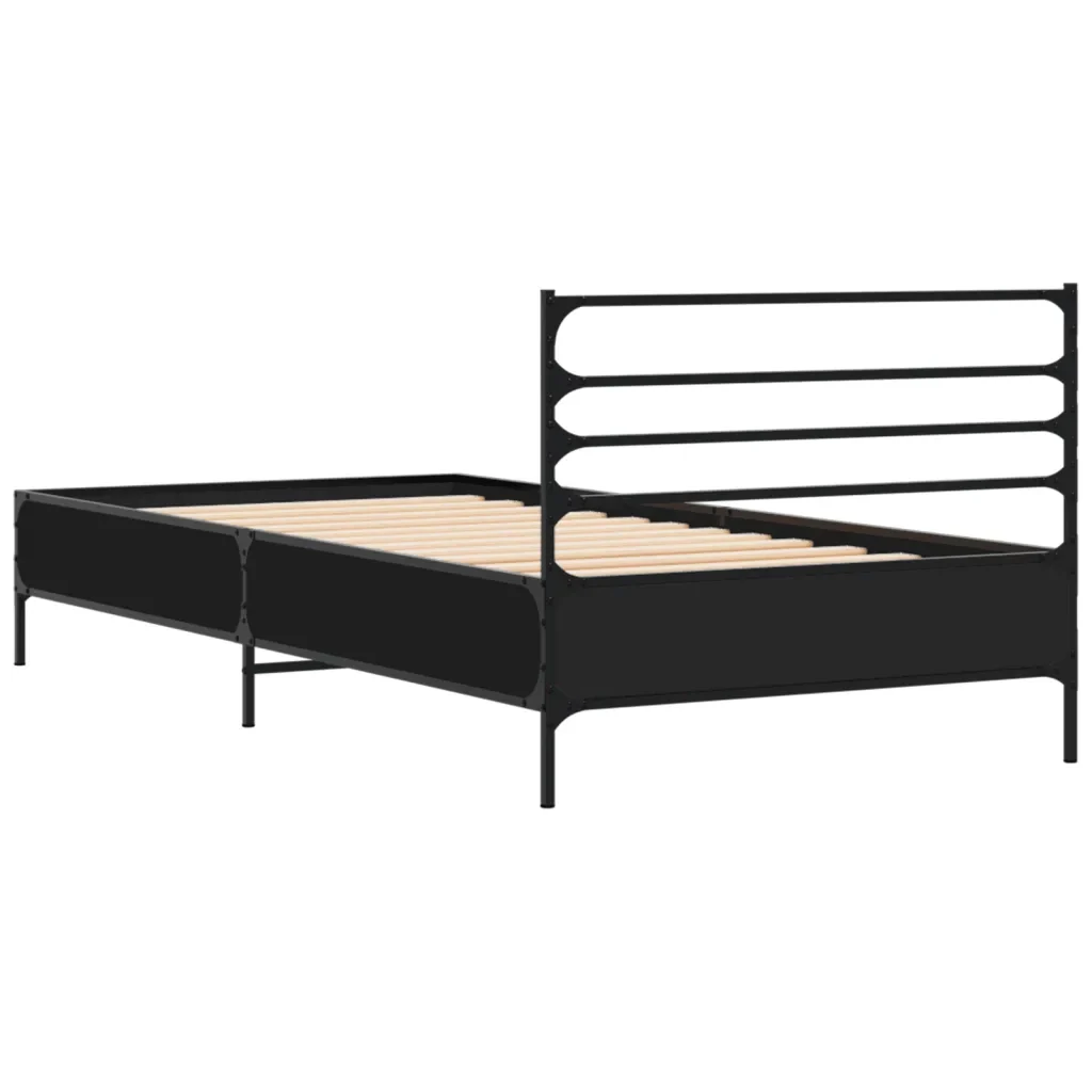 Letto singolo | Letto per adulti | Giroletto Nero 90x200 cm in Legno Multistrato e Metallo - Image 6