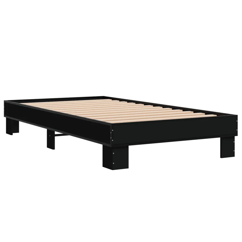 Letto singolo | Letto per adulti | Giroletto Nero 90x200 cm in Legno Multistrato e Metallo - Image 6