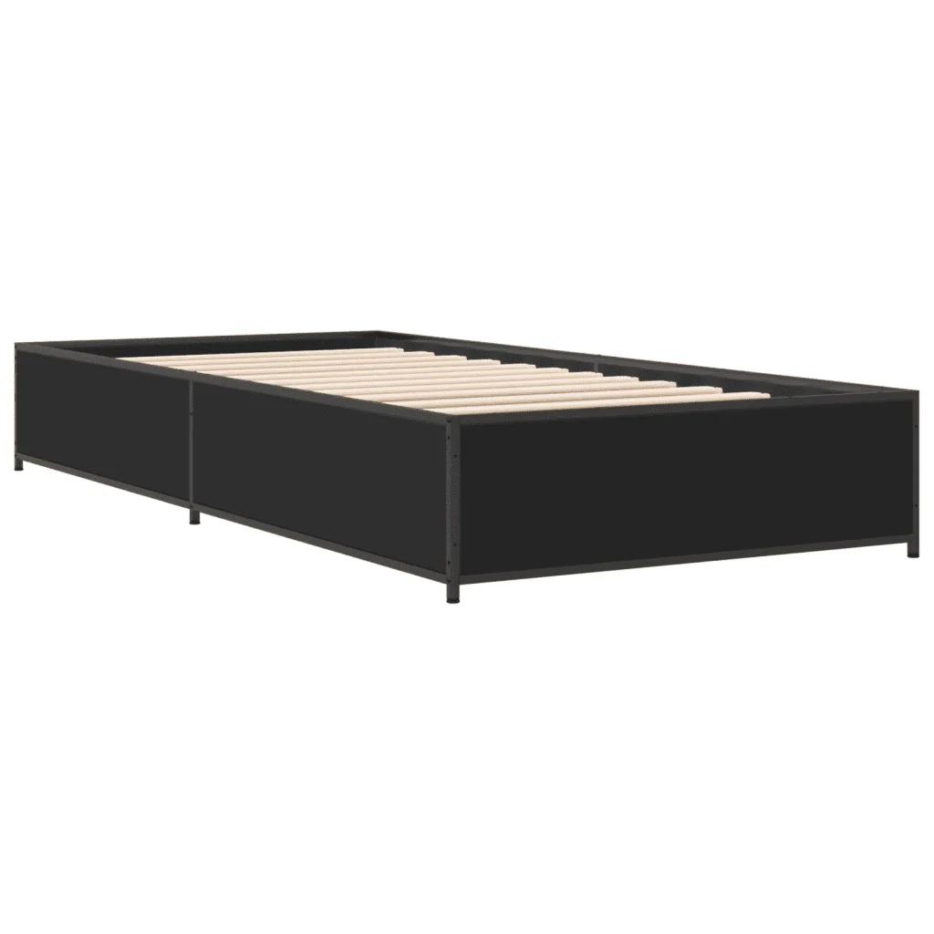 Letto singolo | Letto per adulti | Giroletto Nero 90x200 cm in Legno Multistrato e Metallo - Image 6