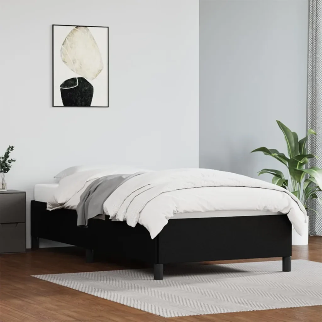Letto singolo | Letto per adulti | Giroletto Nero 90x200 cm in Similpelle - Image 2