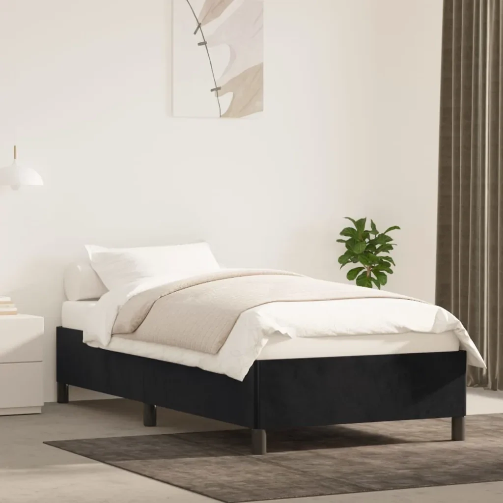Letto singolo | Letto per adulti | Giroletto Nero 90x200 cm in Velluto - Image 2
