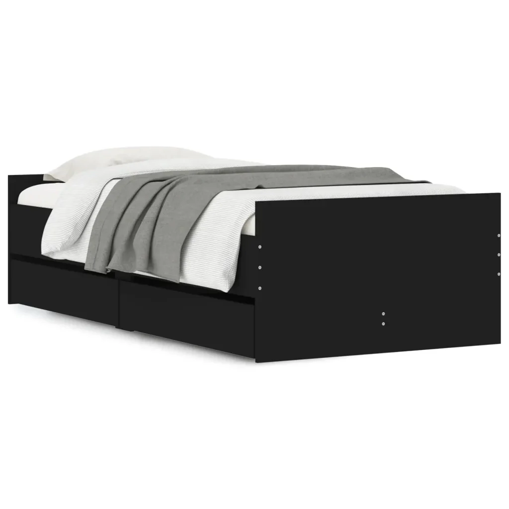 Letto singolo | Letto per adulti | Giroletto Nero con Cassetti 75x190 cm Small Single