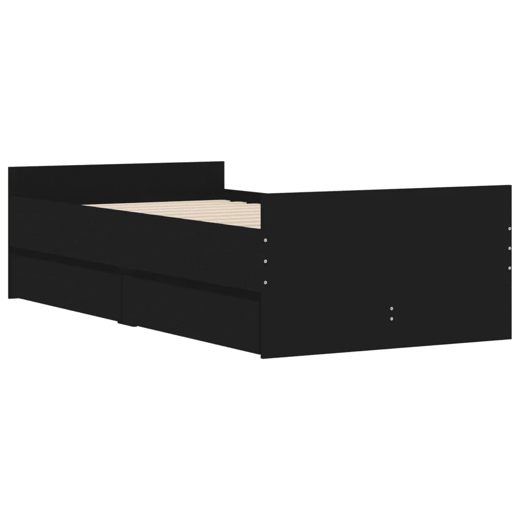 Letto singolo | Letto per adulti | Giroletto Nero con Cassetti 75x190 cm Small Single - Image 4