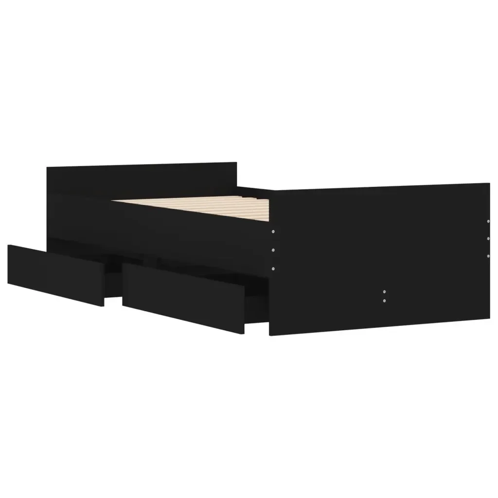 Letto singolo | Letto per adulti | Giroletto Nero con Cassetti 75x190 cm Small Single - Image 5