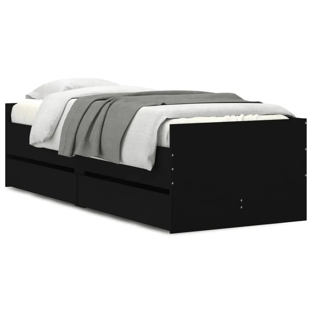 Letto singolo | Letto per adulti | Giroletto Nero con Cassetti 75x190 cm Small Single