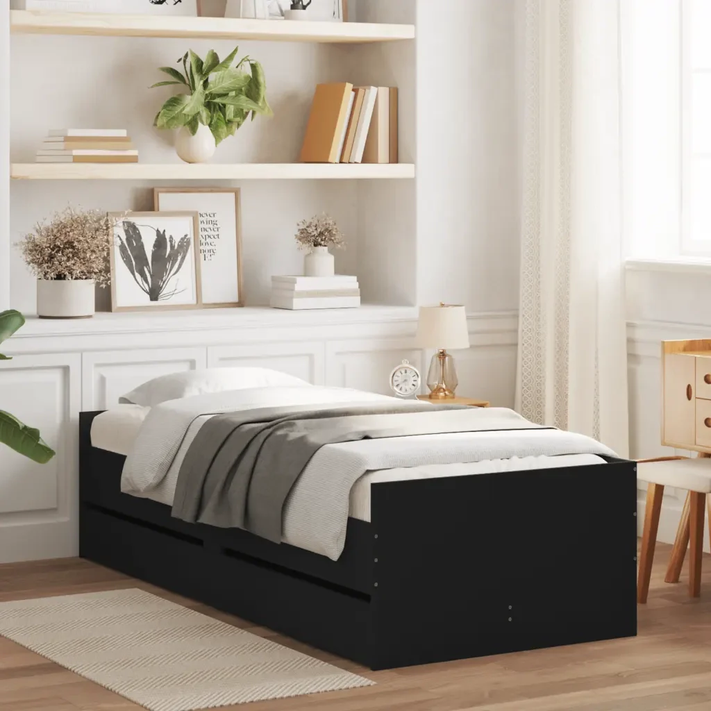 Letto singolo | Letto per adulti | Giroletto Nero con Cassetti 75x190 cm Small Single - Image 2