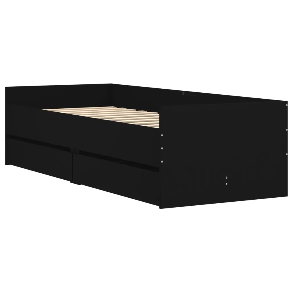 Letto singolo | Letto per adulti | Giroletto Nero con Cassetti 75x190 cm Small Single - Image 4