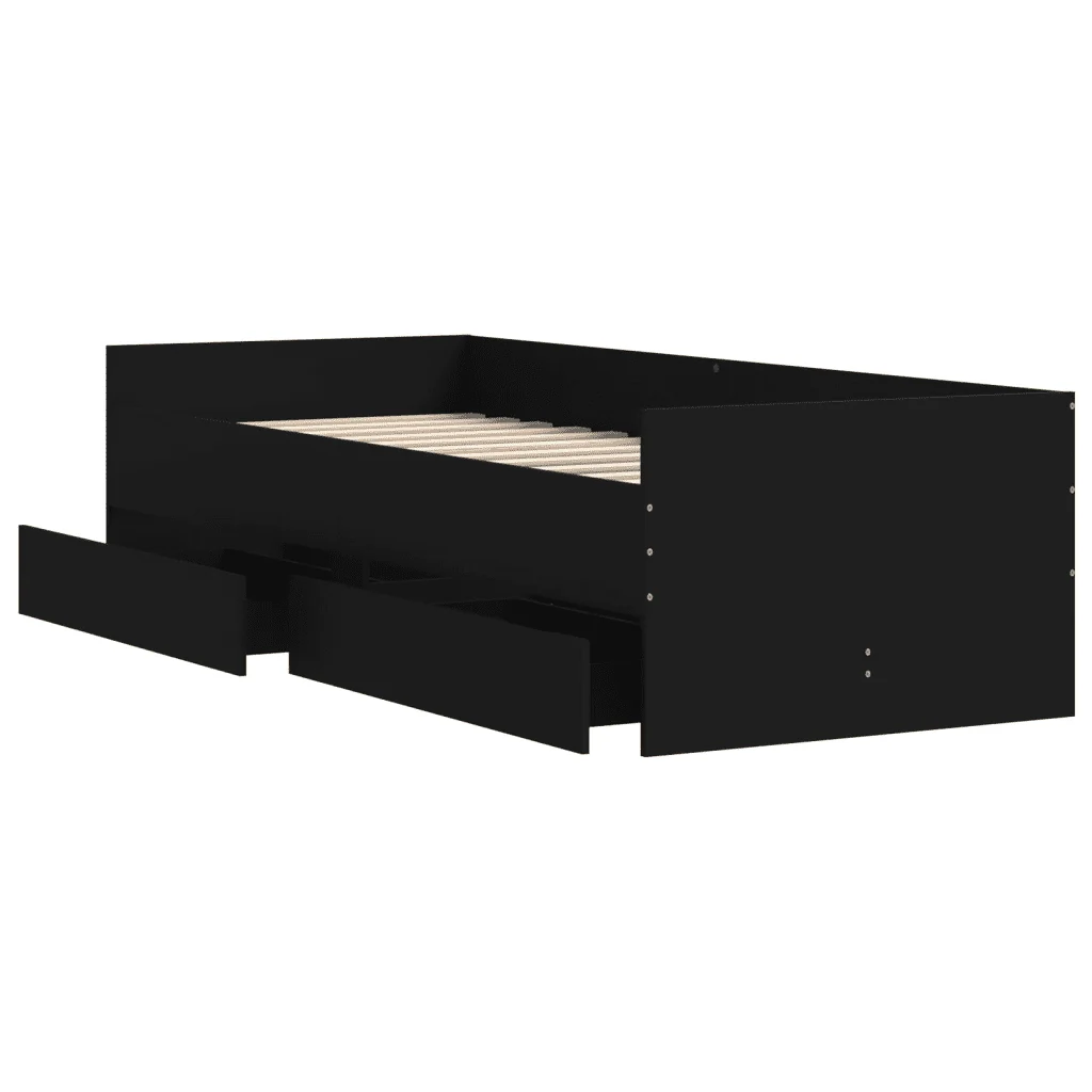 Letto singolo | Letto per adulti | Giroletto Nero con Cassetti 75x190 cm Small Single - Image 5