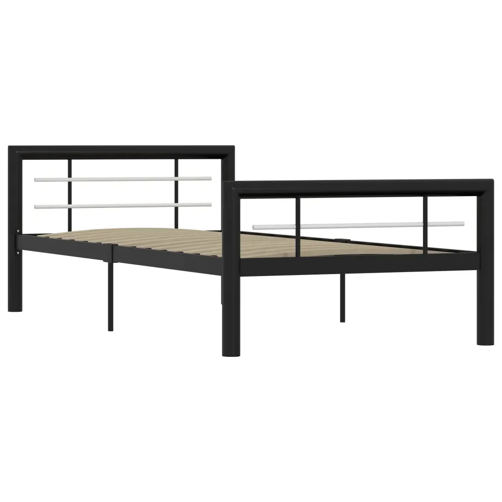 Letto singolo | Letto per adulti | Giroletto Nero e Bianco in Metallo 100x200 cm