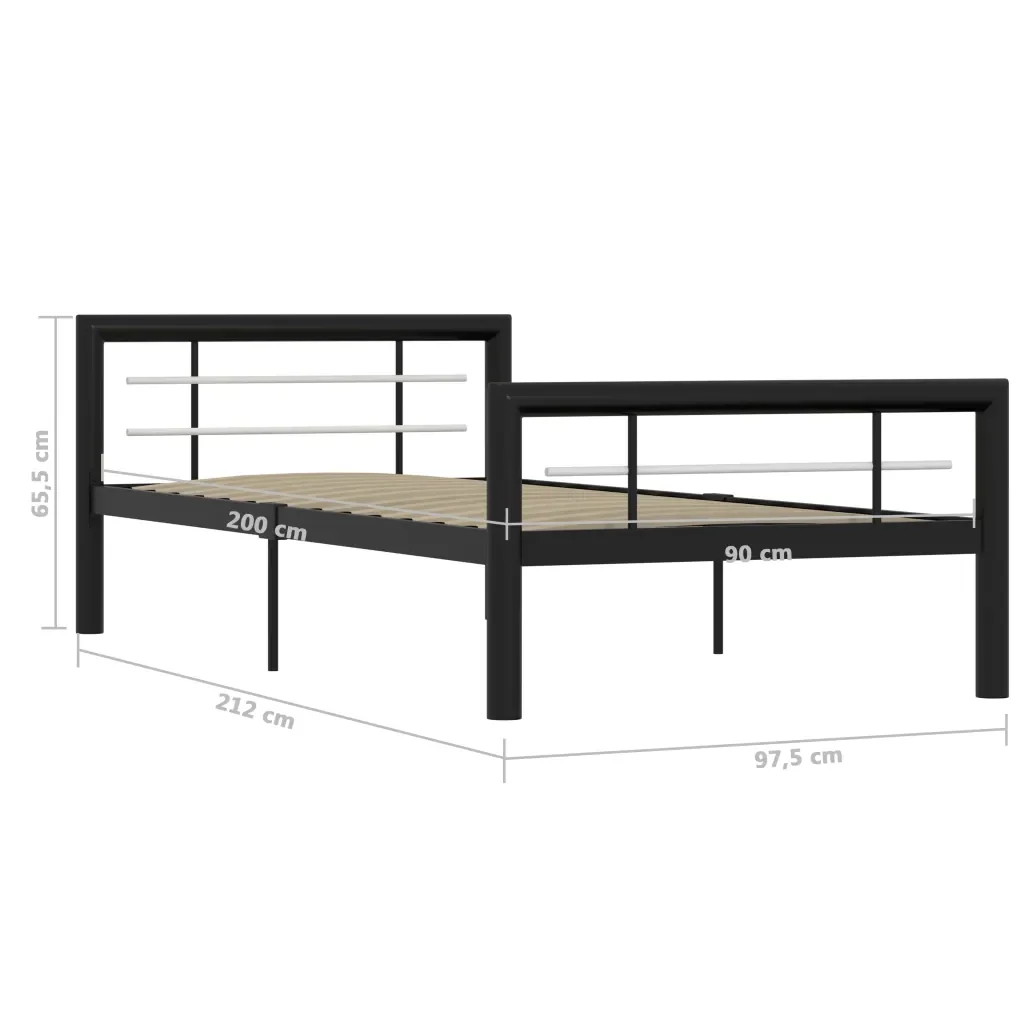 Letto singolo | Letto per adulti | Giroletto Nero e Bianco in Metallo 100x200 cm - Image 6