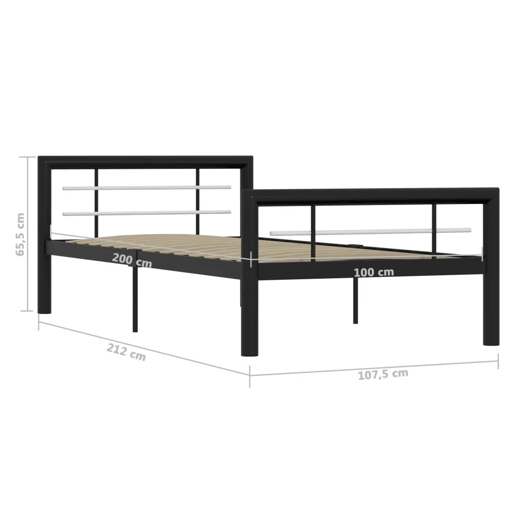Letto singolo | Letto per adulti | Giroletto Nero e Bianco in Metallo 90x200 cm - Image 6